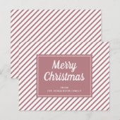 Vrolijk kerstroze Roos witte strepen Briefkaart (Voorkant / Achterkant)