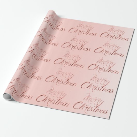 Vrolijk kerstroze roze roodbruin glitter Blush Scr Cadeaupapier (Uitgerold)