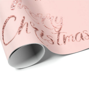 Vrolijk kerstroze roze roodbruin glitter Blush Scr Cadeaupapier