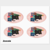 Vrolijk Kerstroze Schattigee Zwarte Kat Kerstboom Ovale Sticker (Vel)