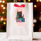 Vrolijk Kerstroze Schattigee Zwarte Kat Kerstboom Ovale Sticker