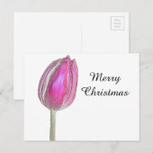 Vrolijk kerstroze Tulip Flower Floral Art White Feestdagenkaart (Voorkant / Achterkant)
