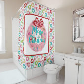 Vrolijk kerstroze Wreator Retro Kerstmis Douchegordijn (In situ)