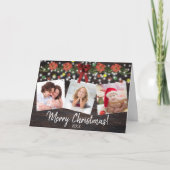 Vrolijk Kerstrustiek 3 Foto Garland & Lichten Feestdagen Kaart (Voorkant)