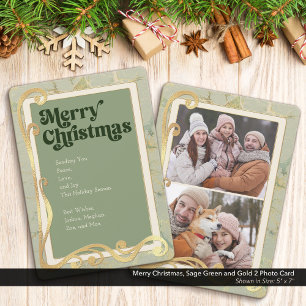 Vrolijk Kerstsalie Groen en Goud 2 Fotokaart Feestdagenkaart