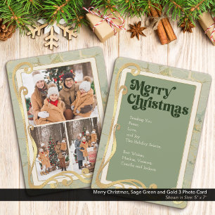 Vrolijk Kerstsalie Groen en Goud 3 Fotokaart Feestdagenkaart