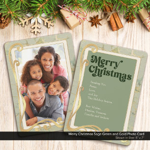 Vrolijk kerstsalie groen en gouden fotokaart feestdagenkaart