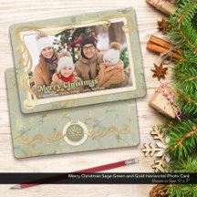Vrolijk Kerstsalie Groen & Goud Fotokaart