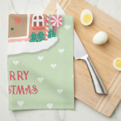 Vrolijk kerstsalie roze besneeuwde peperkoek huis theedoek (Quarter Fold)