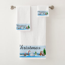 Vrolijk kerstscène op de set handdoeken