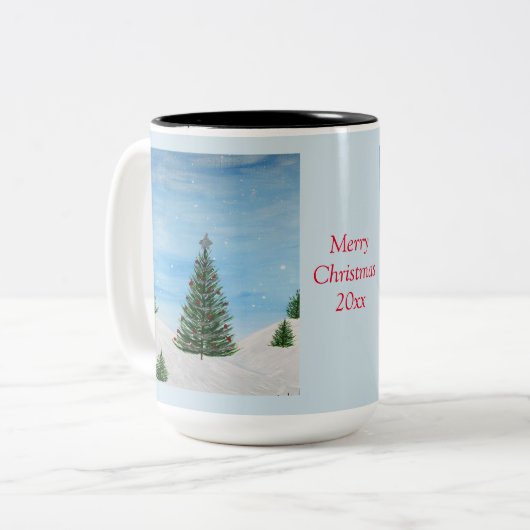 Vrolijk kerstschilderij Gepersonaliseerde koffie M Tweekleurige Koffiemok (Voorkant links)