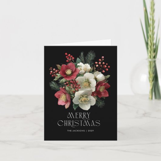 Vrolijk kerstschilderij Helleborus Holiday Design Feestdagen Kaart (Voorkant)