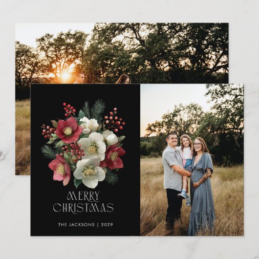 Vrolijk kerstschilderij Helleborus Holiday Design Feestdagenkaart (Voorkant / Achterkant)