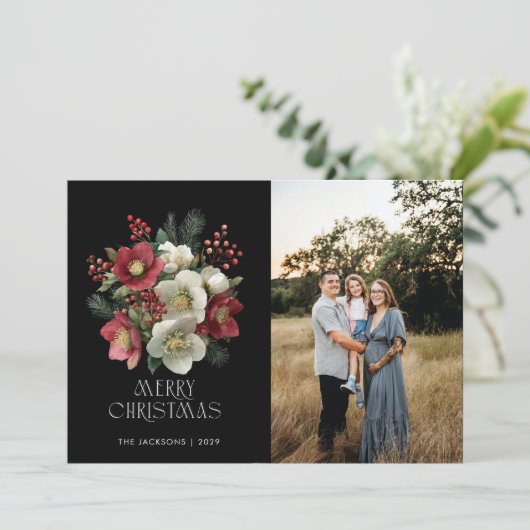 Vrolijk kerstschilderij Helleborus Holiday Design Feestdagenkaart (Staand voorkant)