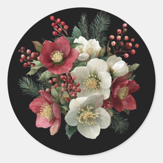 Vrolijk kerstschilderij Helleborus Holiday Design Ronde Sticker (Voorkant)