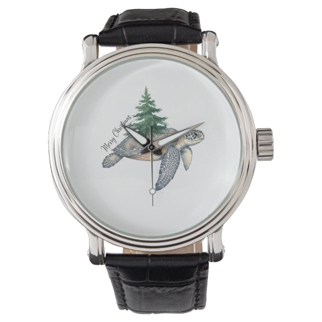 Vrolijk kerstschildpad Zee Horloge (Voorkant)