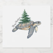 Vrolijk kerstschildpad Zee Sparkling Wijnetiket (Enkel label)