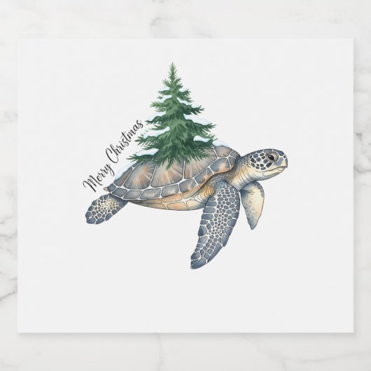 Vrolijk kerstschildpad Zee Sparkling Wijnetiket (Enkel label)