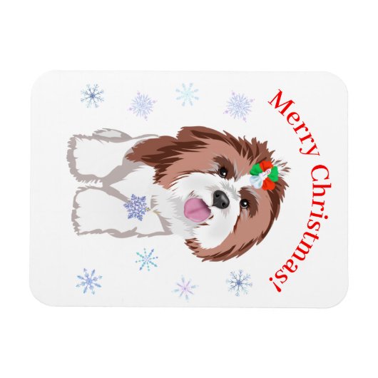 Vrolijk kerstschip Tzu met Snowflake Dog Magneet (Horizontaal)