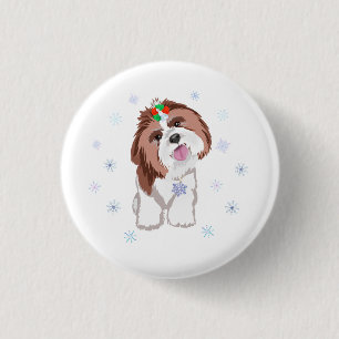 Vrolijk kerstschip Tzu met Snowflake Sleutelhanger Ronde Button 3,2 Cm