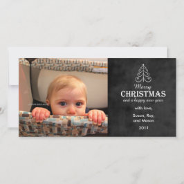 Vrolijk kerstschoolbord met boomfotokaart feestdagenkaart