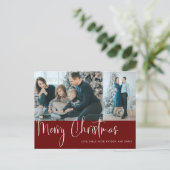 Vrolijk kerstscript 2 Foto Collage Holiday Red Briefkaart (Staand voorkant)