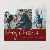 Vrolijk kerstscript 2 Foto Collage Holiday Red Briefkaart (Voorkant)