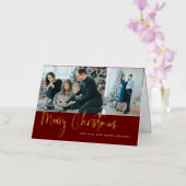 Vrolijk kerstscript 2 Foto Collage Holiday Red Folie Wenskaart (Orchidee)