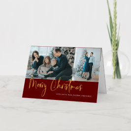 Vrolijk kerstscript 2 Foto Collage Holiday Red Folie Wenskaart