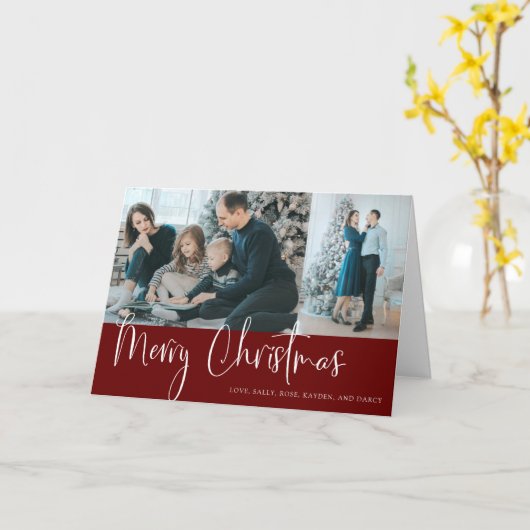 Vrolijk kerstscript 2 Foto Collage Holiday Red Kaart (Gele Bloem)