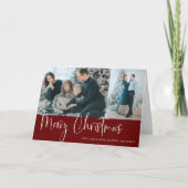 Vrolijk kerstscript 2 Foto Collage Holiday Red Kaart (Voorkant)
