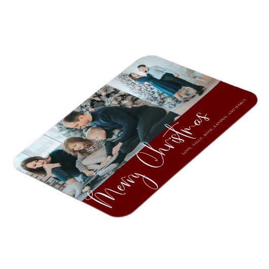 Vrolijk kerstscript 2 Foto Collage Holiday Red Magneet (Linkerzijde)