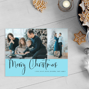 Vrolijk kerstscript 2 Fotovakantieblauw Briefkaart