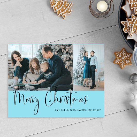 Vrolijk kerstscript 2 Fotovakantieblauw Briefkaart