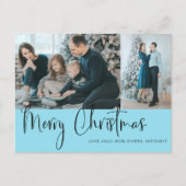 Vrolijk kerstscript 2 Fotovakantieblauw Briefkaart (Voorkant)