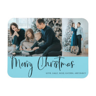 Vrolijk kerstscript 2 Fotovakantieblauw Magneet