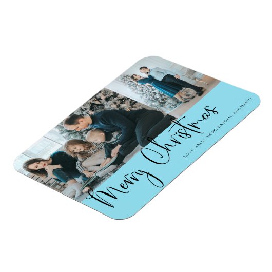 Vrolijk kerstscript 2 Fotovakantieblauw Magneet (Linkerzijde)
