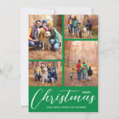 Vrolijk kerstscript 4 Collage Multi-Photo Green Feestdagenkaart (Voorkant)