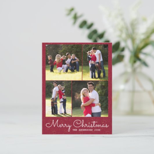 Vrolijk Kerstscript 4 Foto Red Holly Briefkaart (Staand voorkant)