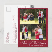 Vrolijk Kerstscript 4 Foto Red Holly Briefkaart (Voorkant / Achterkant)