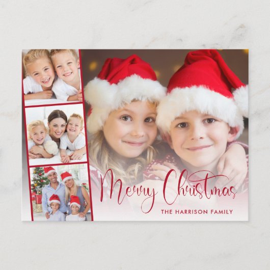 Vrolijk kerstscript 5 foto feestdagenkaart (Voorkant)