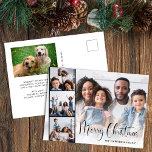 Vrolijk kerstscript 5 foto feestdagenkaart<br><div class="desc">Een moderne vakantie briefkaart kaart met uw foto bedekt met een film-achtige strip van drie vierkante foto's,  "Merry Christmas" in een feestelijk script en jouw naam in eenvoudige typografie. Voeg een 5e foto en uw aangepaste seizoensbericht op de achterkant.</div>