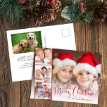 Vrolijk kerstscript 5 foto feestdagenkaart<br><div class="desc">Een moderne vakantie briefkaart kaart met uw foto bedekt met een film-achtige strip van drie vierkante foto's,  "Merry Christmas" in een feestelijk script en jouw naam in eenvoudige typografie. Voeg nog een foto toe en uw aangepaste seizoensbericht op de achterkant.</div>