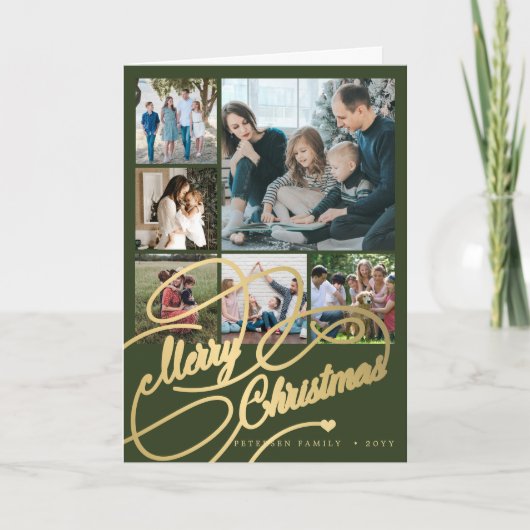 Vrolijk kerstscript 6 foto collage groen feestdagen kaart (Voorkant)