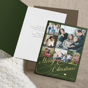 Vrolijk kerstscript 6 foto collage groen feestdagen kaart