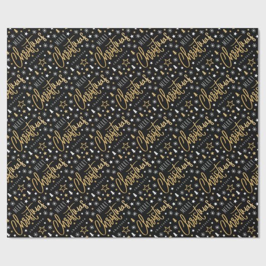 Vrolijk kerstscript Aangepaste naam Black Faux Gol Cadeaupapier (Vlak)
