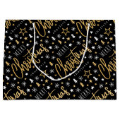 Vrolijk kerstscript Aangepaste naam Black Faux Gol Groot Cadeauzakje (Voorkant)