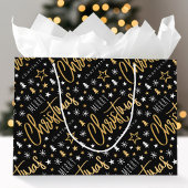 Vrolijk kerstscript Aangepaste naam Black Faux Gol Groot Cadeauzakje