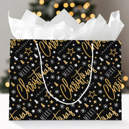 Vrolijk kerstscript Aangepaste naam Black Faux Gol Groot Cadeauzakje