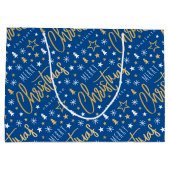 Vrolijk Kerstscript Aangepaste naam Blue Faux Gold Groot Cadeauzakje (Achterkant)